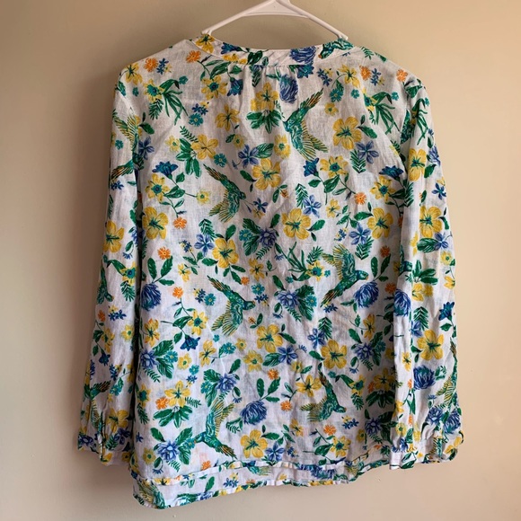 Old Navy Tropical Floral Parrot Linen Popover Top - Picture 4 of 5
